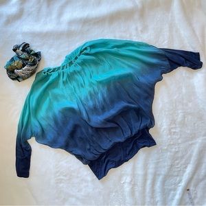 Womens Turquoise Navy Silk Blouse Top